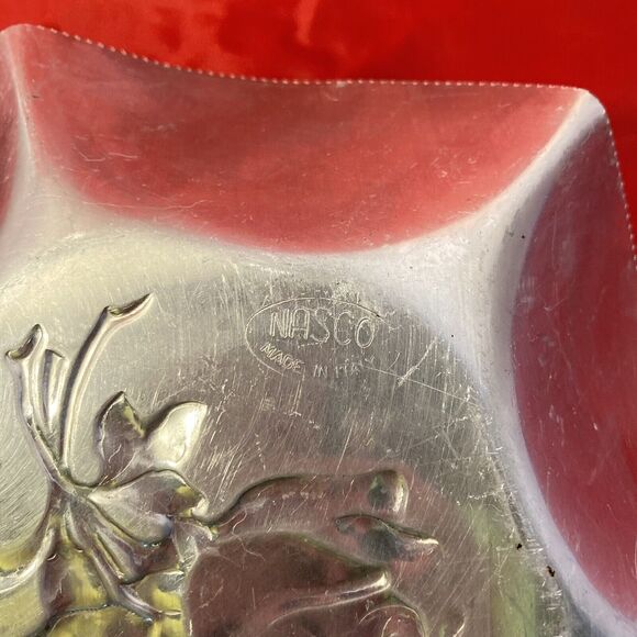 Vintage Nasco Aluminum Candy Dish Made in Italy Rose Design Beveled Edges - Picture 7 of 8